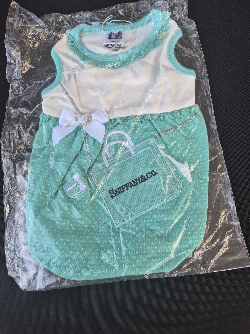 Sniffany & Co Teal and White Sleeveless Dog Dress